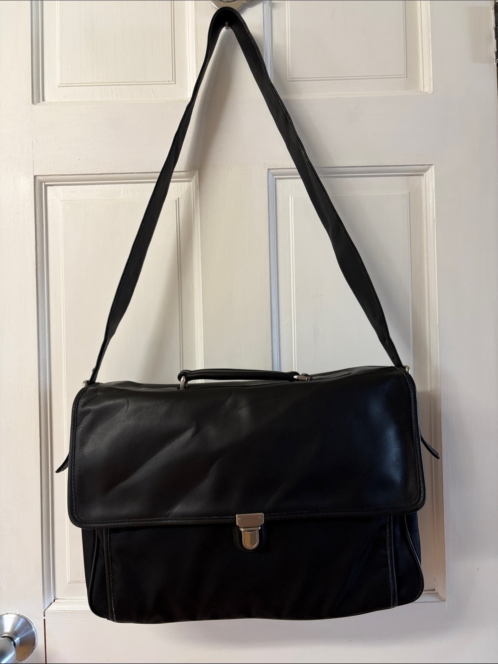 COACH Vintage Black Briefcase Messenger Bag Leather & Nylon satchel